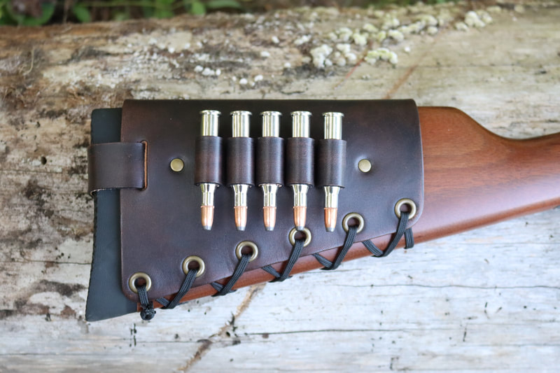 Leather Cartridge Cuff Buttstock Shell Holder on a Winchester 94AE