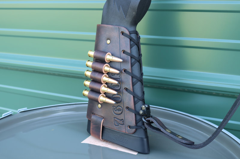 Coal Leather Cartridge Cuff on a Remington 7600 308 Winchester
